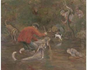 Otter hounds on the Tavy, Devon