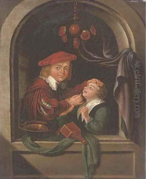 A dentist with a patient at a casement - view 1