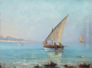 Barquette Mediterraneenne En Peche. Huilesur Toile