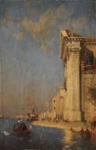 Venetian Canal Scene by Amedee Rosier