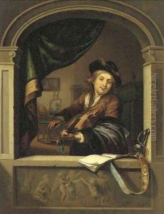 A violin player at a casement by Gerrit Dou