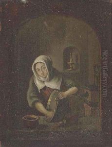 A washerwoman at a casement by Gerrit Dou