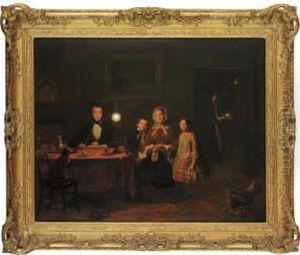 A Family In A Lamp-lit Interior