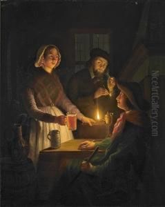 Pubscenery With People By Lamplight