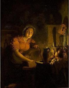 A Maid Polishing Copperware