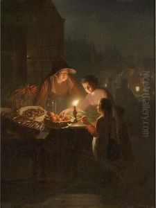 A Market Stall By Candle Light by Johannes Rosierse