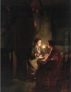 Two Ladies By Candlelight by Johannes Rosierse