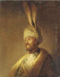 Portrait of a man, bust-length, in a turban with a feather