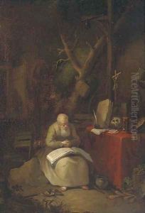 Saint Jerome in a landscape by Gerrit Dou