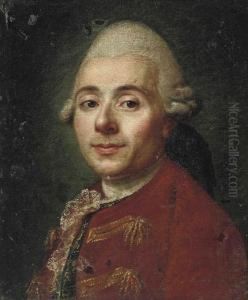 Portrait Of A Gentleman, Bust-length, In A Red Coat by Alexander Roslin