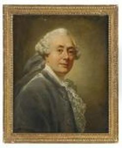 Portratt Forestallande 
Konstnaren Alexander Roslin Ikladd Bla Rock Med Spetskras - Midjebild by Alexander Roslin