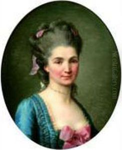 Portrait De Jeune Femme A La Robe Bleue Ornee D'un Noeud Rose by Alexander Roslin
