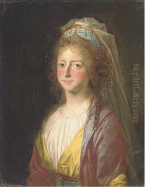 Portrait Of A Lady, Bust-length,
In A Pink Costume; Traditionallyidentified As Sophia Magdalena Of
Denmark Wife To King Gustav Iiiof Sweden - view 1