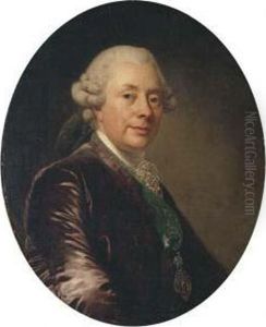 Portrait Of A Gentleman, Bust-length, In A Velvet Jacket With Agreen Medal-ribbon by Alexander Roslin