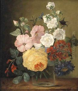 Flowers in a glass Jar on a Ledge