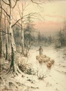 Sheep Andshepherd In A Snowy 
Lane Horses And Figure On A Snowy Road Coachand Horses Outside A Tavern 
In The Snow Three by Joseph Halford Ross