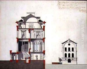 Cross section of a Neo Classical Villa for a Gentleman by B.J. De Warlerlyers