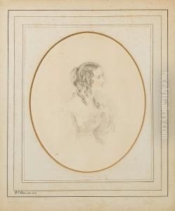 A Lady, Called Ann Ashley Lake, 
Profile To Right, Wearing Dress With Gigot Sleeves, Trimmed At The Neck 
With Lace, A Brooch Pinned To Her Breast, Her Hair Worn In Ringlets .