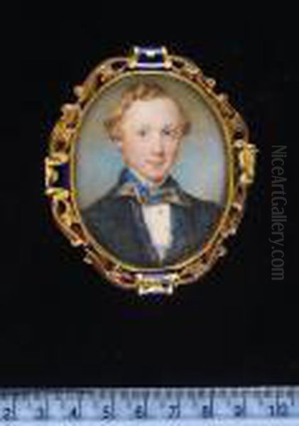 A Gentleman, Wearing Black Coat,
Blue And Brown Shot Silk Waistcoat And Matching Cravat And White
Chemise. - view 1