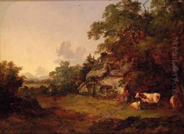 Figures before a Cottage in a wooded landscape - view 1