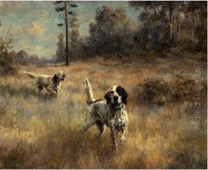 A Pair Of English Setters In The Field by Percival Leonard Rosseau