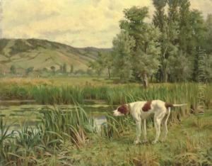 A Pointer Marking Wildfowl In The Reeds