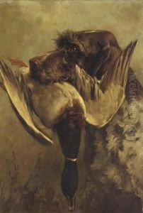Griffon Retrieving A Mallard by Percival Leonard Rosseau