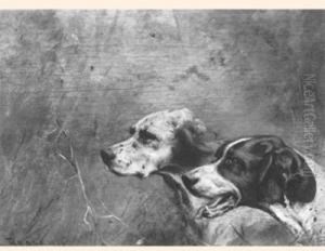 English Setter And English Pointer In The Field by Percival Leonard Rosseau