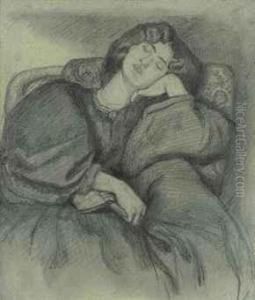 Study Of Jane Morris Asleep In An Upholstered Armchair by Dante Gabriel Rossetti