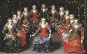 Twelve noblewomen seated in a garden by Claude Deruet