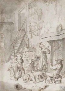 Boors drinking in an inn by Cornelis Dusart