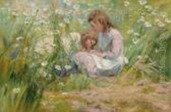 Girls Sitting In A Flower Meadow - view 1