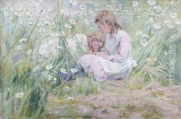 Two Young Girls In A Flower Meadow - view 1