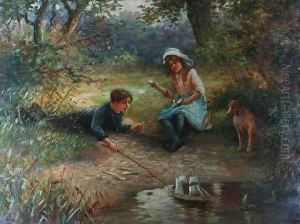 The Wind In Their Sails, Children Playing Withtoy Boats By The Waters Edge by Alexander M. Rossi