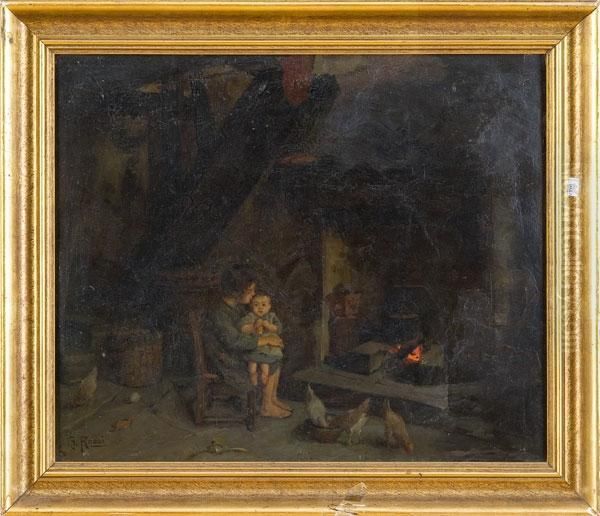 Fanciulla E Bimbo Al Focolare - view 1