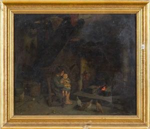 Fanciulla E Bimbo Al Focolare by Gino Rossi