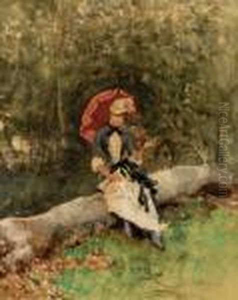 A Young Lady Resting In A Wood - view 1