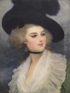 Portrait Of A Girl Wearing A Feathered Hat by Lucius Rossi