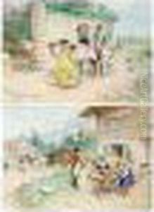 The Visitors; Outside The Inn, A
Pair, Both Signed, Watercolour , Each 35 X 50 Cm.; 13 3/4 X 19 3/4 In by Lucius Rossi