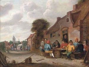 Peasants drinking and smoking outside a tavern