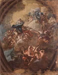 L'arcangelo Scaccia Gli Angeli Ribelli Tra La Madonna In Cielo E Dio Padre by Nicola Maria Rossi