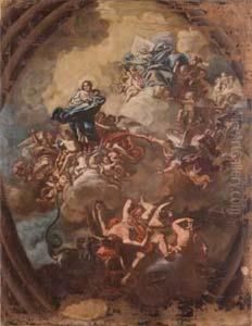 L'arcangelo Scaccia Gli Angeli Ribelli Tra La Madonna In Cielo Edio Padre by Nicola Maria Rossi