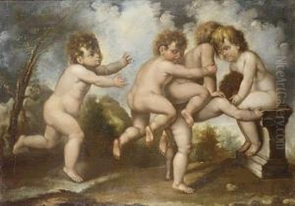 Putti Desporting In A Landscape - view 1