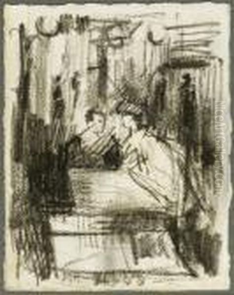 Figures At A Table In A Cafe - view 1