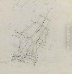 An East Indiaman heeling in the breeze by William Daniell RA