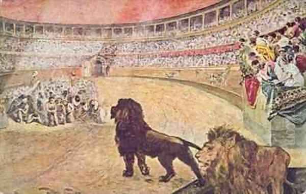 Postcard depicting christian martyrs in the arena in Rome - view 1