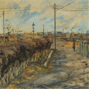 Street Scenery With Walking Person