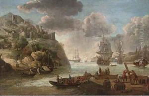 A squadron of the Royal Navy in a Mediterranean harbour