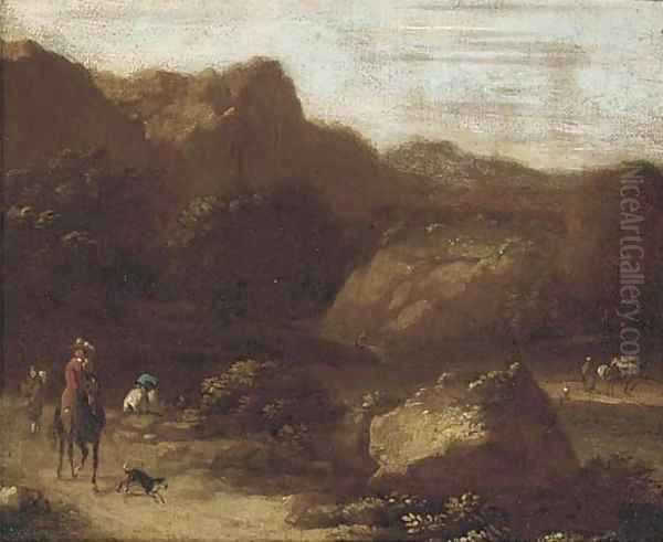 Figures and a dog on a beaten track - view 1