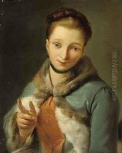 Portrait Of A Lady, Half-length, In A Blue Cloak With Ermine Trim